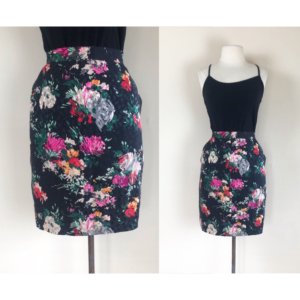 vintage 80s black abstract floral pencil skirt jacquard 90s mini grunge boho Y2K